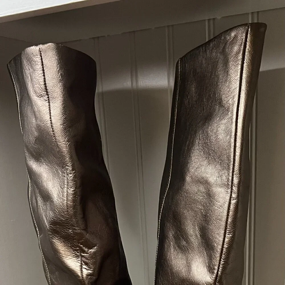 Free People Grayson Women's Leather Knee High Boots with Block Heel in Bronze 39